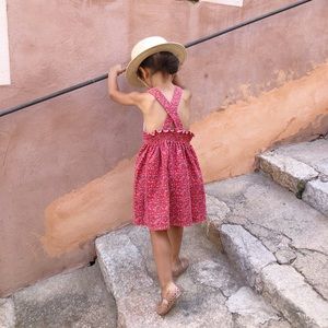 Vintage corduroy floral girls dress